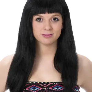 Suora musta peruukki otsatukalla